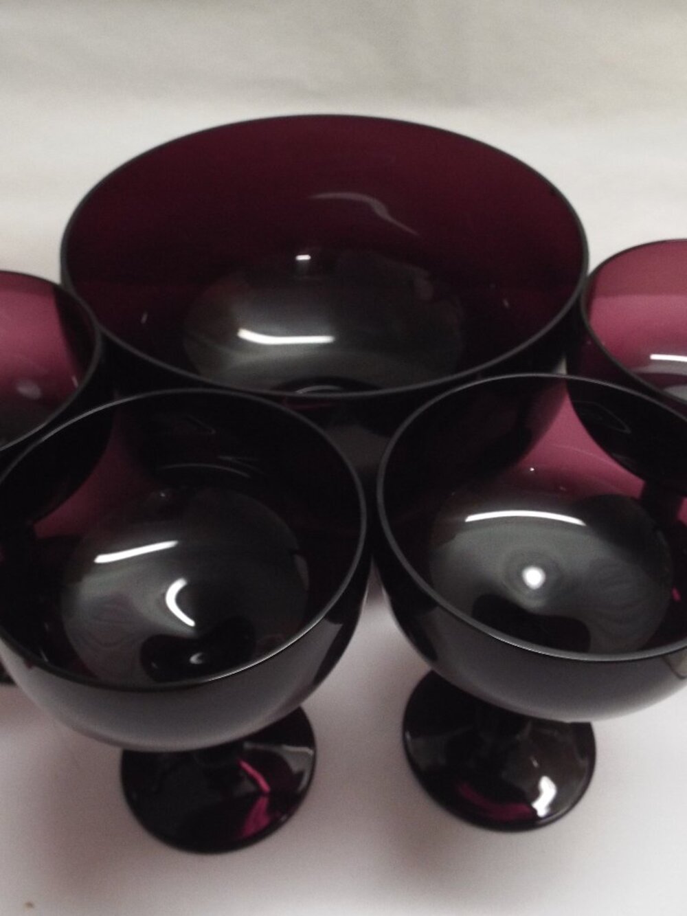 VINTAGE MCM Hand-Blown Amethyst Glassware Hostess Set - Bowl and 4 Glasses, NICE